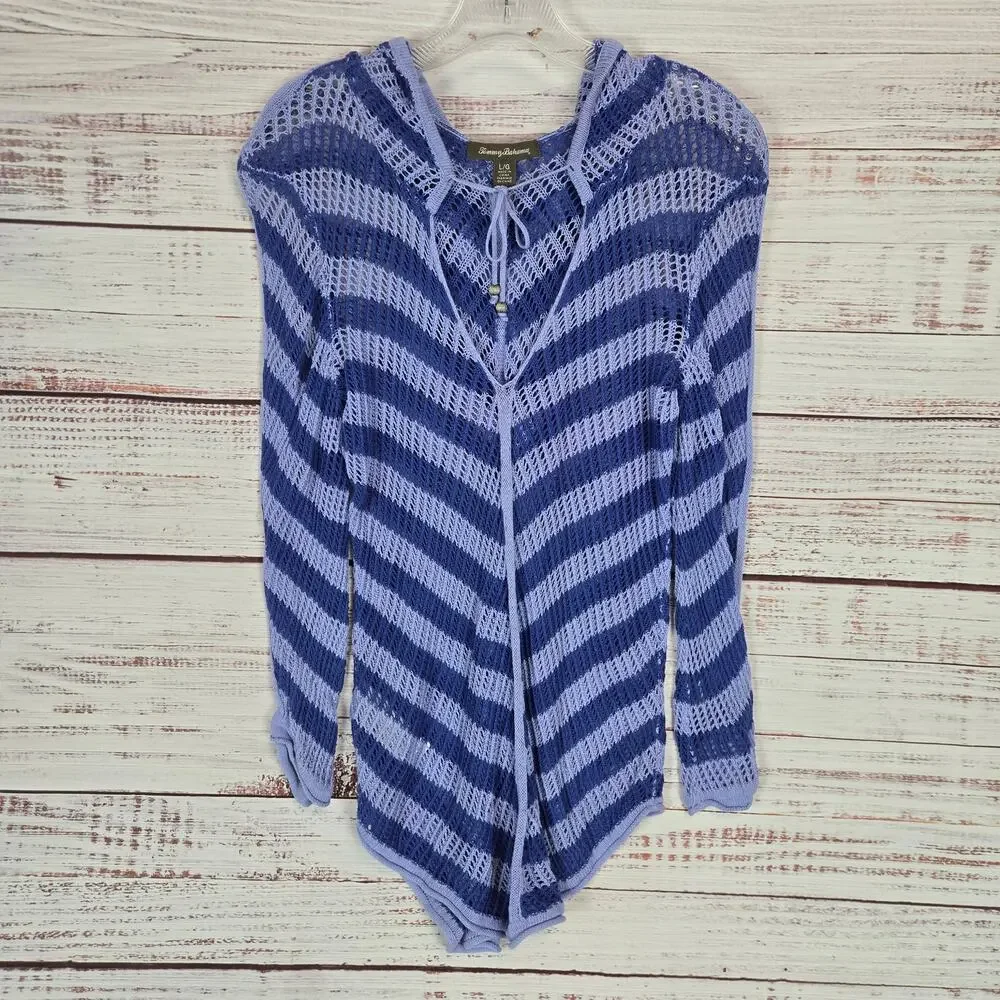 Tommy Bahama Purple Striped Knit Hooded Swim Coverup